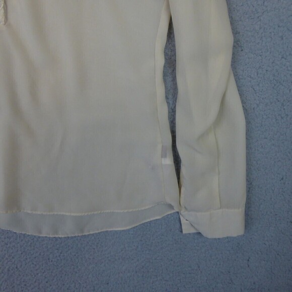 VOLCOM Blouse Women's Large Ivory Lace Long Sleeve Button Down Shirt Sheer - Picture 5 of 11